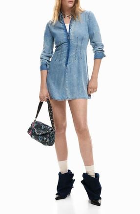 Desigual Long Sleeve Denim Shirtdress in Light Blue at Nordstrom, Size X-Large
