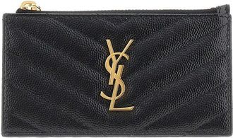 Saint Laurent Cassandre grained leather cardholder pouch Woman One Size
