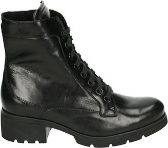 Durea Sportieve Zwarte Leren Schoenen met Uitneembaar Voetbed - Dames - Veterlaarzen - Zwart - 38 1/2 EU - Leer - Schoenen