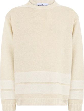 Stone Island Trui met ronde hals - Heren - Ronde hals truien - Wit - 2XL - Katoen - Truien & Vesten