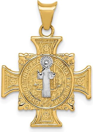Diamond2Deal 14k Yellow Gold and White Rhodium Semi-solid St. Benedict Cross Pendant