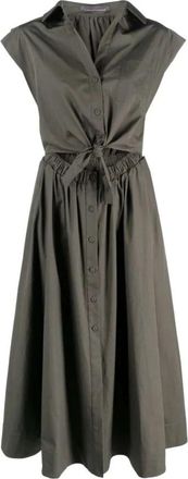 Lorena Antoniazzi Olijfgroene Katoenen Midi Jurk - Dames - Shirt Kleedjes - Groen - S - Katoen - Kleedjes