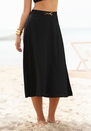 Lascana Midirock LASCANA, Damen, Gr. 38, schwarz, Web, Obermaterial: 100% Viskose, unifarben, figurumspielend ca. Mitte Wade, R&ouml;cke Midirock, mit Zierdetail a