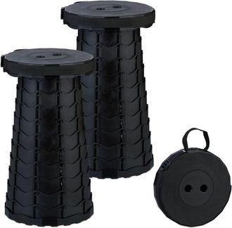 Relaxdays Relaxdays Telescopic Stool, Set of 2, Foldable, Carrying Strap, Height-Adjustable Camping Chair, HxD 44.5x25 cm, Black