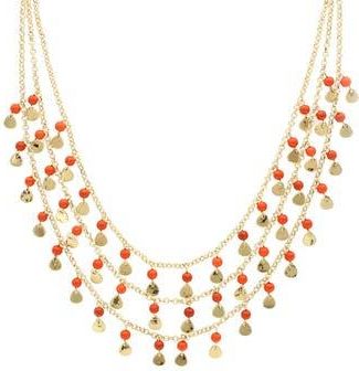 Olivia Welles Rayna Beaded Disc Charm Layered Necklace in Gold /Coral at Nordstrom Rack