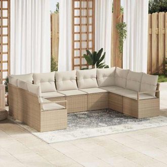 vidaXL Vidaxl - Conjunto De Sof&aacute; De Jard&iacute;n Con Coj&iacute;n 9 Pcs Beige, Crema