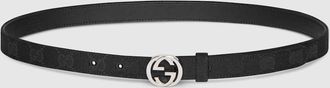 Gucci Thin Belt With Interlocking G Buckle, Black, GG Canvas