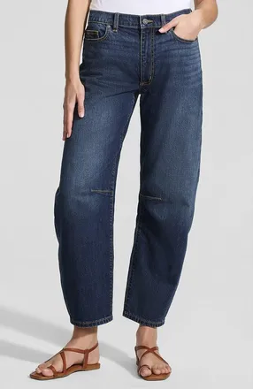 Lands End Soft Denim Relaxed Barrel Leg Ankle Jeans in Dark Indigo Blue Wash at Nordstrom, Size 12