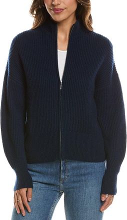 Fort&eacute; Cashmere Rib Zip Mock Neck 100% Cashmere Cardigan