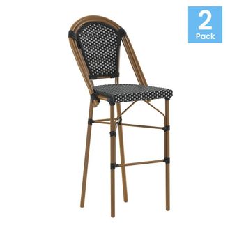 Flash Furniture Bistro 30 High Barstools, Black/White/Bamboo Finish, Black/White