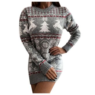 Generic Christmas Jumpers for Women UK Funny Christmas Jumper Long Sleeve Tops Tight Sweater Reindeer Graphic Sweater Casual Knitwear