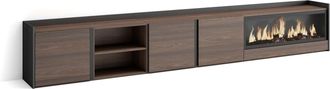 Skraut Home Skraut Home - Mueble Tv, Televisi&oacute;n, Muebles De Sal&oacute;n, Almacenaje, 315x35x50cm, Para Tv Hasta 80, Chimenea El&eacute;ctrica Xxl, Estilo Moderno, Roble Oscuro