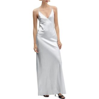 Mango Metallic Satin Slipdress in Silver at Nordstrom, Size 6