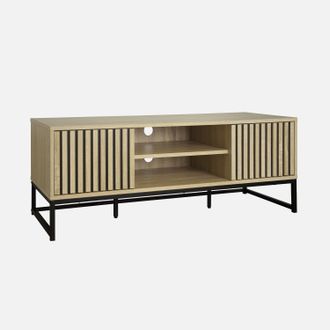 Sweeek Mueble Tv 2 Puertas De Madera Ranurada Y Metal Negro L 120
