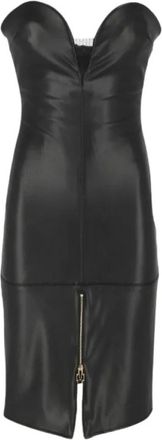 Elisabetta Franchi Jurk met sweetheart halslijn en rits - Dames - Feestkleedjes - Zwart - L - Leer - Kleedjes