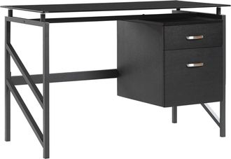 Beliani Beliani - Escritorio Oficina En Casa Marco Metal Negro Tapa Vidrio Templado 117 X 57 Cm Cajones Industrial Moderno Moriton