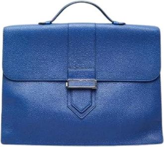 Delvaux Pre-owned Handbags, male, Blue, Size: ONE SIZE Pre-owned Cartable Press Leather Briefcase