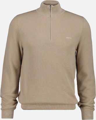 GANT Mens Cotton Piqu&eacute; Half-Zip Sweatshirt - Cream/Brown - Size: 42