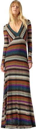 Missoni Flared Long Dress With V-neck And Long Sleeves in Multicoloured at Nordstrom, Size 38 It