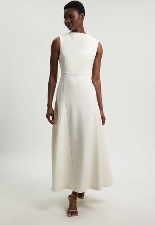 Karen Millen Womens Compact Stretch Tailored Colour Block Full Skirted Midi Dress - White - Size 16 UK