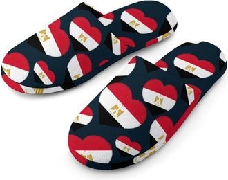 Generic I Love Egypt Flannel Mens Slip-on Slippers Winter Warm House Shoes with Rubber Sole for Home Hotel