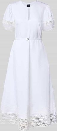 HUGO BOSS A-Linie Freizeitkleid aus Lyocell-Leinen-Mix Modell DORALIA in Weiss, Gr&ouml;&szlig;e 32