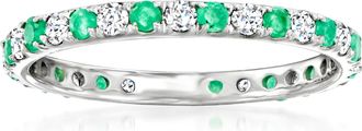 Ross-Simons Emerald and. Diamond Eternity Band in 14kt White Gold