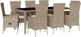 vidaXL Set Comedor De Jard&iacute;n 9 Pzas Con Cojines Rat&aacute;n Sint&eacute;tico Beige Vidaxl