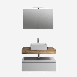 Aqa Set Bagno Completo Con Lavabo Ceramica E Specchio Reversibile Astra - Legno Naturale