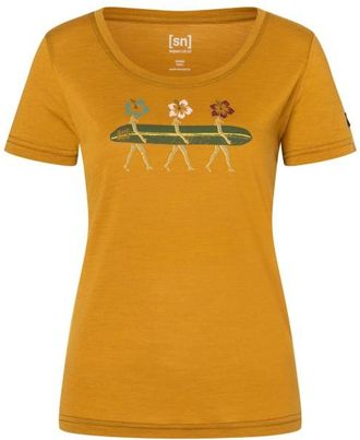 super.natural Surfing Flowers Tee Merinoshirt f&uuml;r Damen | dried tobacco / various