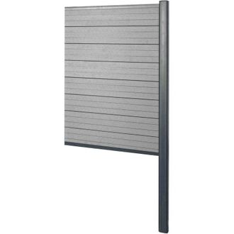 Hhg Hhg - Wpc Pantalla De Privacidad Sarthe, Valla Cortavientos, Poste De Aluminio Para Fijar En Hormig&oacute;n, Elemento De Extensi&oacute;n Estrecho, 95cm Gris