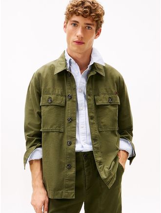 Tommy Hilfiger Mens Garment-Dyed Utility Shirt Jacket - Green - XXL