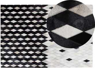 Beliani Alfombra De Piel Blanca Y Gris 140 X 200 Cm Moderna Patchwork Hecha A Mano Maldan