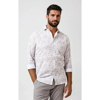 Stone Rose Linen Floral Print LS Button-Up Shirt in Beige at Nordstrom, Size Large