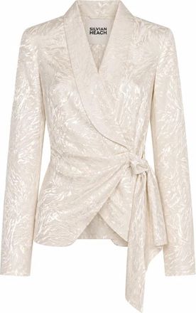 Silvian Heach Jacquard Blazer met Ceintuur - Dames - Blazers - Wit - XS - Leer - Jassen