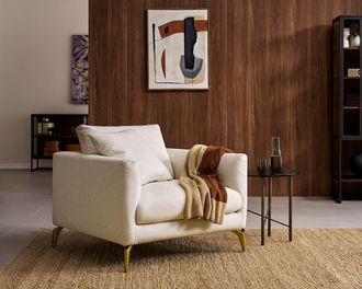 Castlery Lena Armchair, Cream, Brass Legs, Spill-Resistant, Removable Covers for Women