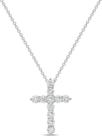 Diana M. Jewels 14kt white gold lab grown round diamond cross pendant weighing 3.25cts tw set in a four prong setting