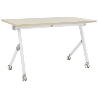 Beliani Beliani - Escritorio Rectangular Moderno Plegable Con Ruedas Mesa M&oacute;vil Port&aacute;til Estructura Met&aacute;lica 120 X 60 Cm Madera Clara Y Blanco Bendi