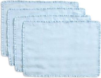 Solino Home Linen Placemats Set of 4, 14 x 19 Inch for Dining Table, Holiday and Everyday Table Decor - Juliette Ruffle in Ice Water at Nordstrom