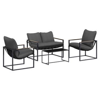 vidaXL Conjunto De Sof&aacute;s De Jard&iacute;n 4 Pcs Negro Y Antracita Acero Vidaxl
