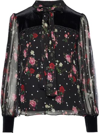 Nissa Top met stippen en bloemen - Zwart