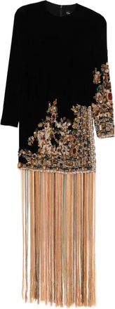 Oscar De La Renta Abito con ricamo e frange - Nero