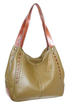 Nino Bossi Whipstitch Leather Satchel in Green