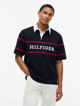 Tommy Hilfiger Mens Relaxed Fit Hilfiger Logo Rugby Polo - Navy - XL