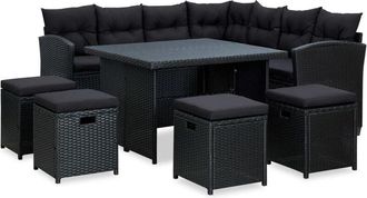 vidaXL Set muebles de jardín 6 piezas y cojines ratán sintético negro vidaXL