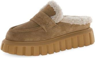 Voile Blanche Grenelle Genuine Shearling Platform Mule in Light Brown at Nordstrom, Size 10Us