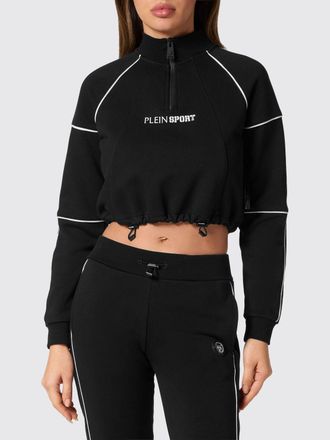 Plein Sport Felpa cropped in jersey con zip e collo alto
