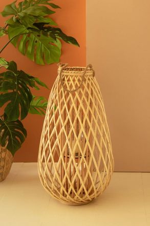 Kalalou Tall Teardrip Willow Lantern With Glass Insert - Natural