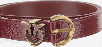 Pinko Womens Leather Belt With Logo Dark Red