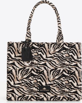 Wittchen Dames jacquard-patroon shoppertas in zwart en bruin katoen